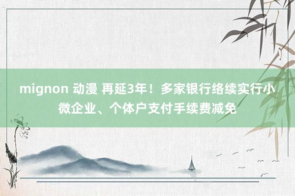 mignon 动漫 再延3年！多家银行络续实行小微企业、个体户支付手续费减免