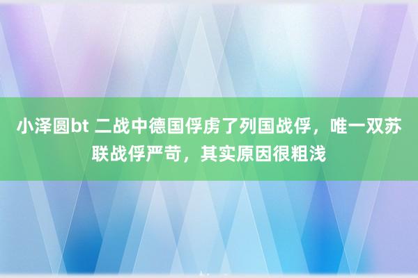 小泽圆bt 二战中德国俘虏了列国战俘，唯一双苏联战俘严苛，其实原因很粗浅