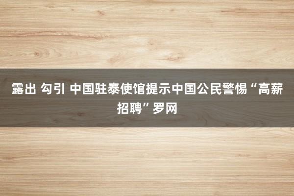 露出 勾引 中国驻泰使馆提示中国公民警惕“高薪招聘”罗网