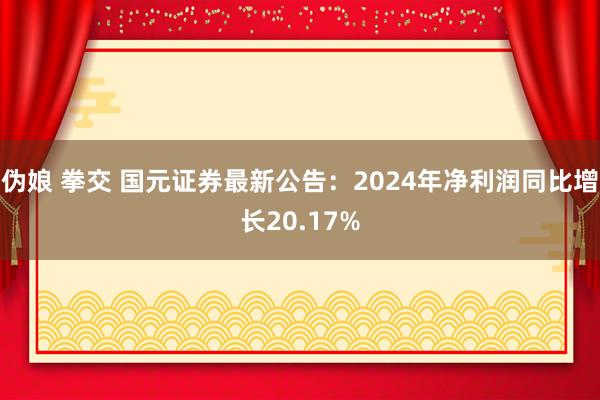 伪娘 拳交 国元证券最新公告：2024年净利润同比增长20.17%