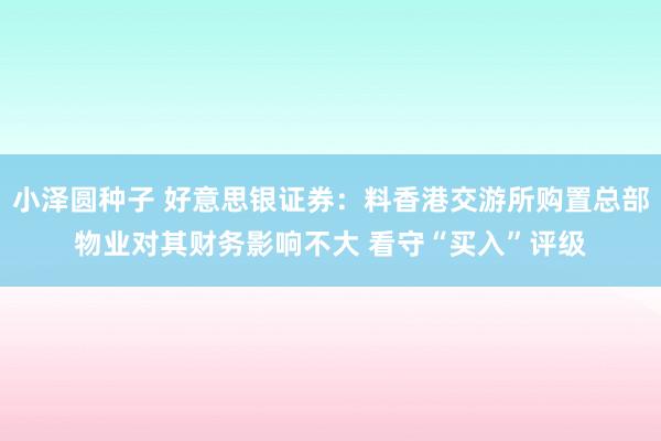 小泽圆种子 好意思银证券：料香港交游所购置总部物业对其财务影响不大 看守“买入”评级